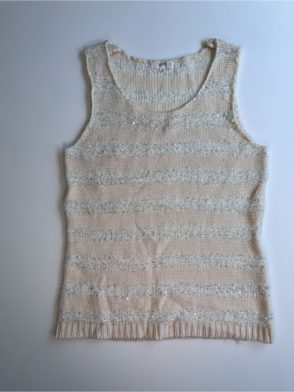 Ropé Cream Striped Knit Tank Top with Subtle Sequins